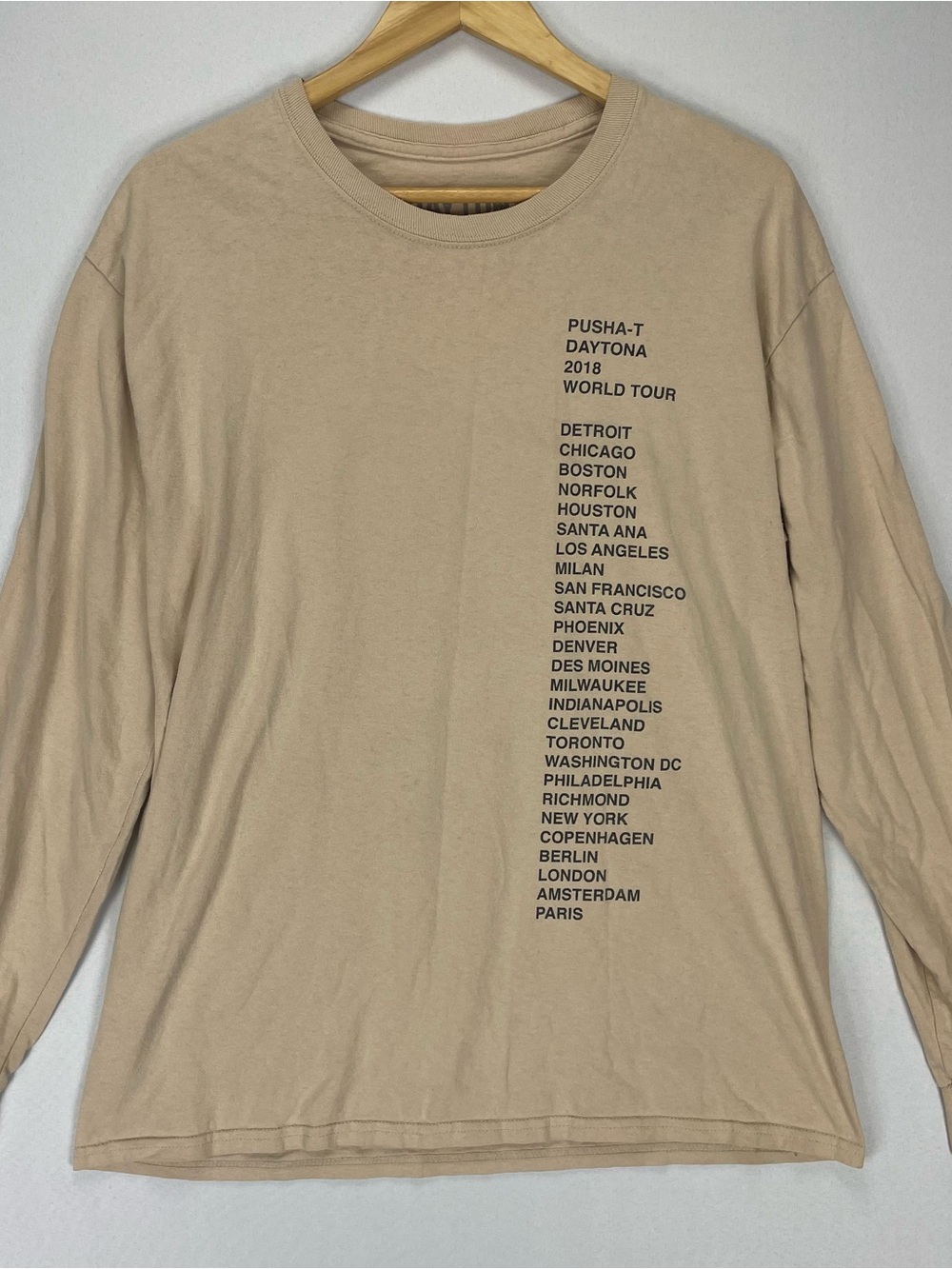 Pusha T Daytona Shirt Mens Large Beige 2018 World Tour Long Sleeve Rap Hip Hop
I